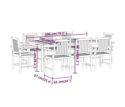 Juego de comedor de jardín 9 piezas madera maciza de acacia