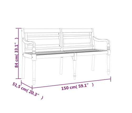 vidaXL Banco Batavia madera maciza de teca 150 cm