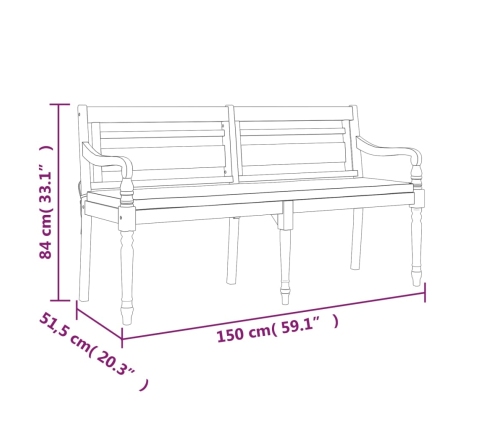 Banco Batavia con cojín madera maciza de teca 150 cm