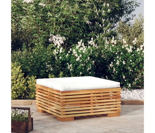 Taburete de jardín con cojín color crema madera maciza teca