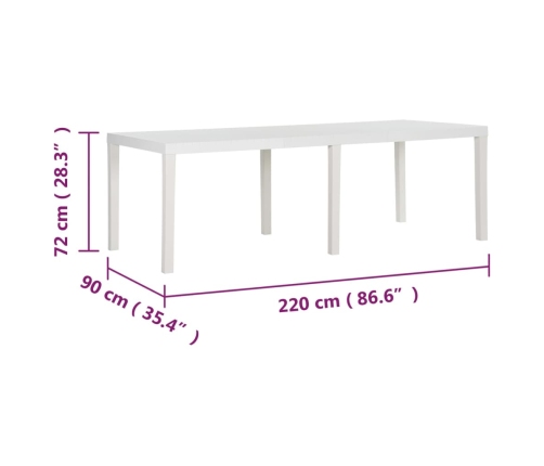 Mesa de jardín PP blanco 220x90x72 cm