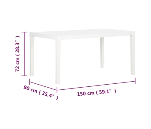 vidaXL Mesa de jardín PP blanco 150x90x72 cm