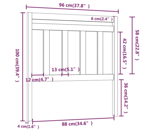 Cabecero de cama madera maciza de pino 96x4x100 cm