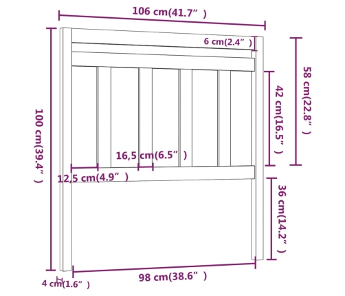 Cabecero de cama madera maciza de pino 106x4x100 cm