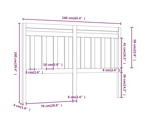 vidaXL Cabecero de cama madera maciza de pino 166x4x100 cm