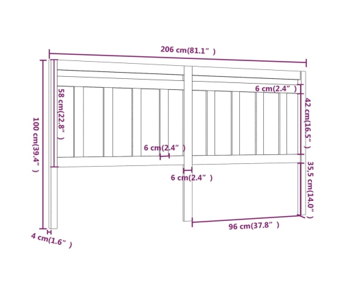 vidaXL Cabecero de cama madera maciza de pino negro 206x4x100 cm