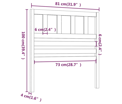 Cabecero de cama madera maciza de pino 81x4x100 cm