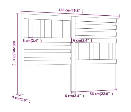 Cabecero de cama madera maciza de pino 126x4x100 cm