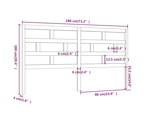 Cabecero de cama madera maciza de pino gris 186x4x100 cm