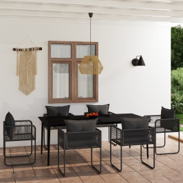 Juego de comedor para jardín 7 piezas negro