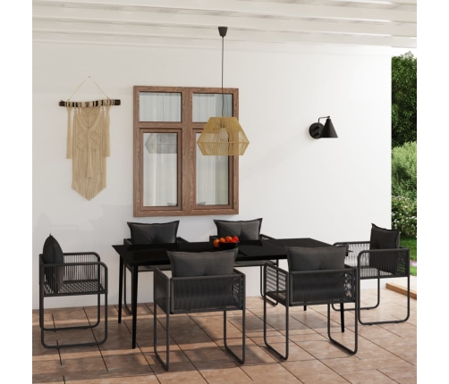Juego de comedor para jardín 7 piezas negro