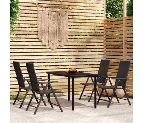 Juego de comedor para jardín 5 piezas negro