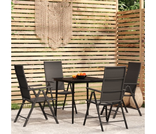 Juego de comedor para jardín 5 piezas negro