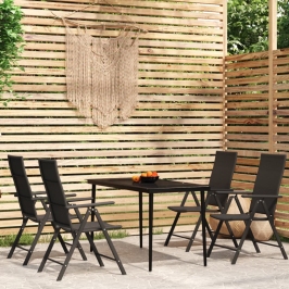 Juego de comedor para jardín 5 piezas negro