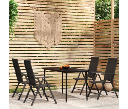 Juego de comedor para jardín 5 piezas negro