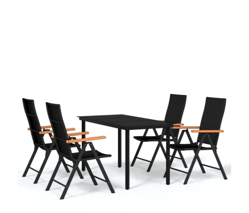 Juego de comedor para jardín 5 piezas negro