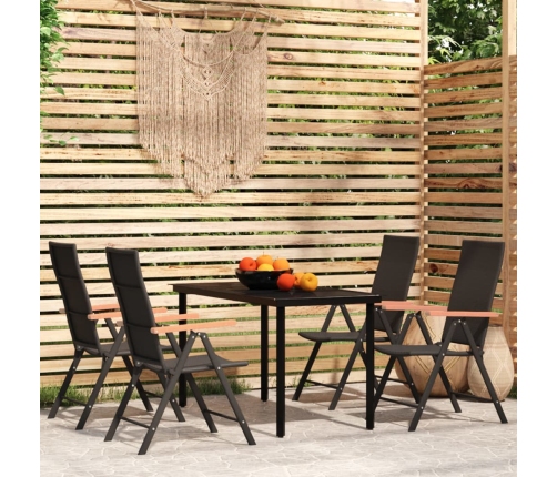 Juego de comedor para jardín 5 piezas negro