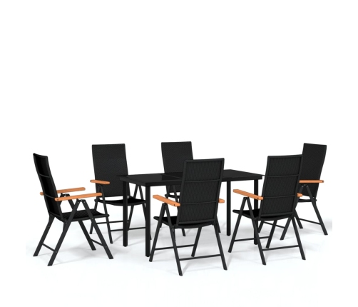 Juego de comedor para jardín 7 piezas negro