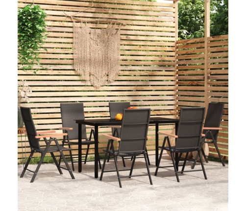 Juego de comedor para jardín 7 piezas negro