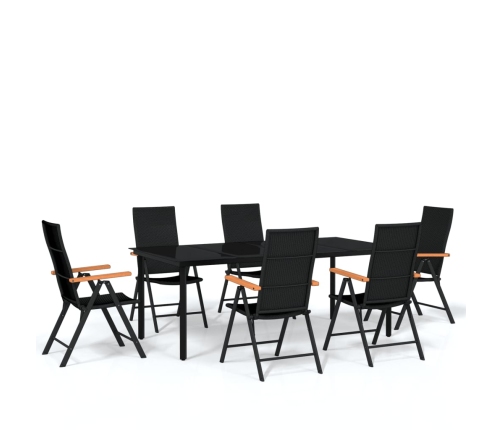 Juego de comedor para jardín 7 piezas negro
