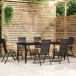 Juego de comedor para jardín 7 piezas negro
