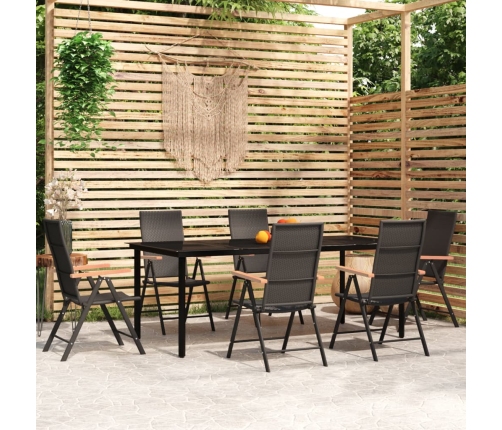 Juego de comedor para jardín 7 piezas negro