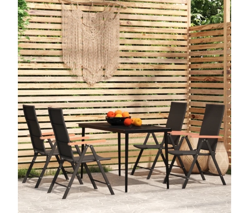 Juego de comedor para jardín 5 piezas negro