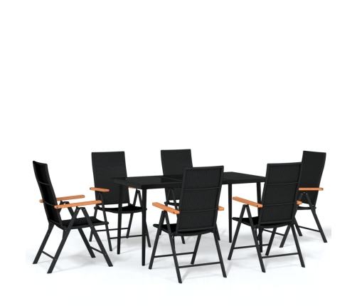 Juego de comedor para jardín 7 piezas negro
