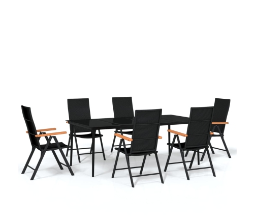 Juego de comedor para jardín 7 piezas negro