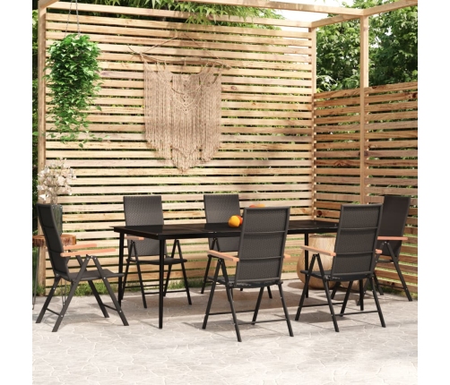 Juego de comedor para jardín 7 piezas negro