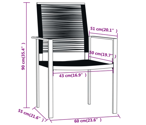 Juego de comedor para jardín 5 piezas negro