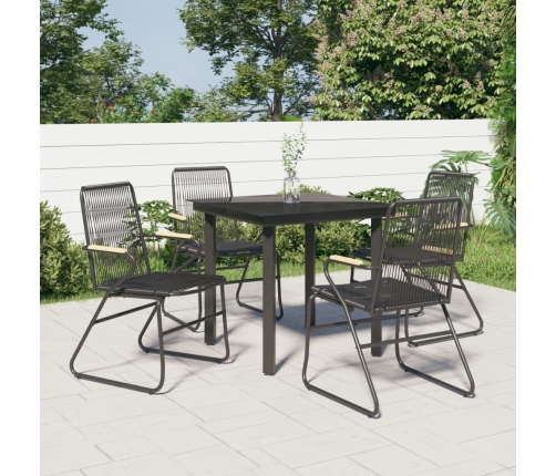 Juego de comedor de jardín 5 piezas ratán PVC negro