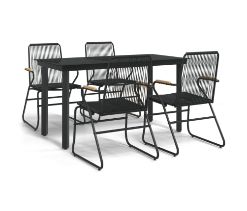 Juego de comedor de jardín 5 piezas ratán PVC negro