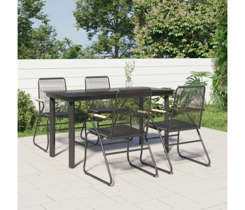 Juego de comedor de jardín 5 piezas ratán PVC negro