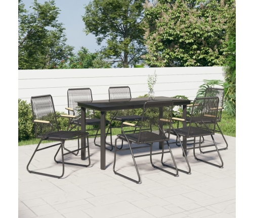 Juego de comedor para jardín 7 piezas ratán PVC negro