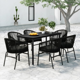 Juego de comedor para jardín 7 piezas negro