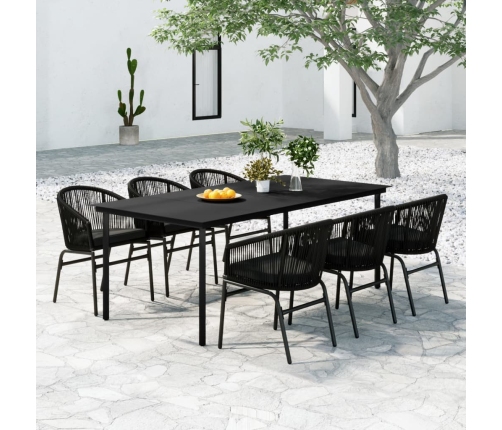 Juego de comedor para jardín 7 piezas negro