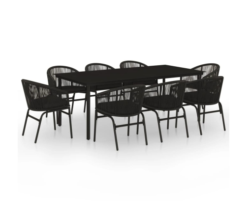 Juego de comedor de jardín 9 piezas negro