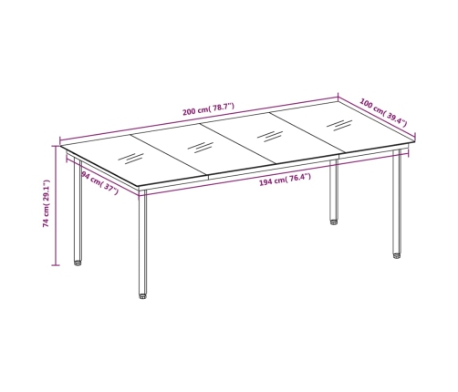 Juego de comedor de jardín 9 piezas negro