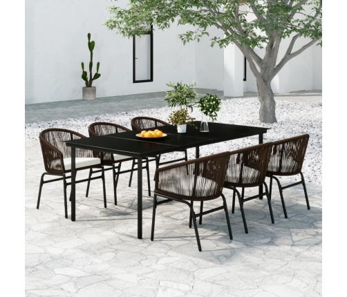 Juego de comedor de jardín 7 piezas marrón