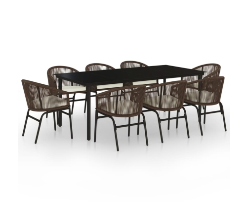 Juego de comedor de jardín 9 piezas marrón