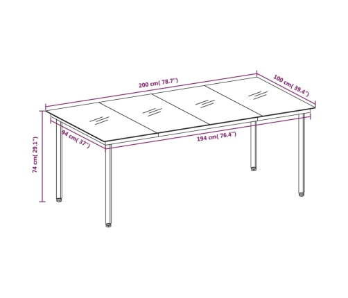 Juego de comedor de jardín 9 piezas marrón
