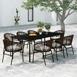 Juego de comedor de jardín 9 piezas marrón