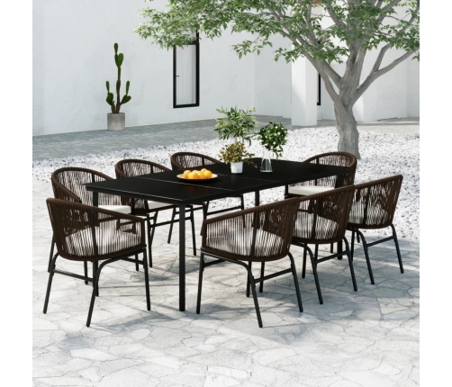 Juego de comedor de jardín 9 piezas marrón