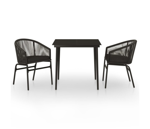Juego de comedor para jardín 3 piezas negro