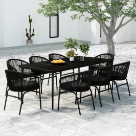 Juego de comedor de jardín 9 piezas negro