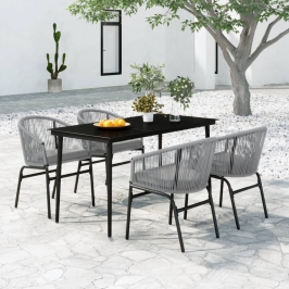 Juego de comedor para jardín 5 piezas ratán sintético gris
