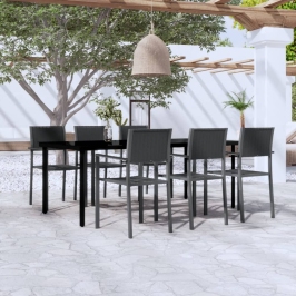 Juego de comedor para jardín 7 piezas negro