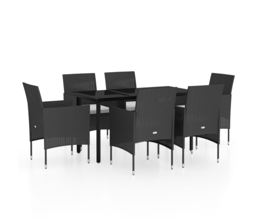 Juego de comedor de jardín 7 piezas con cojines negro