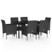 Juego de comedor de jardín 7 piezas con cojines negro